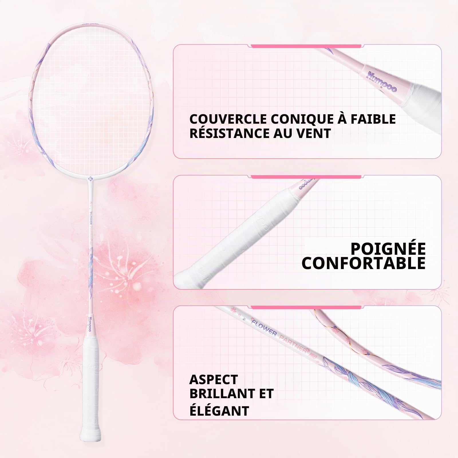 4U Pro Raquette de badminton professionnelle en fibre de carbone avec housse et poignée de rechange, raquette de badminton légère pour adultes, jeux de plein air, gym, exercice
