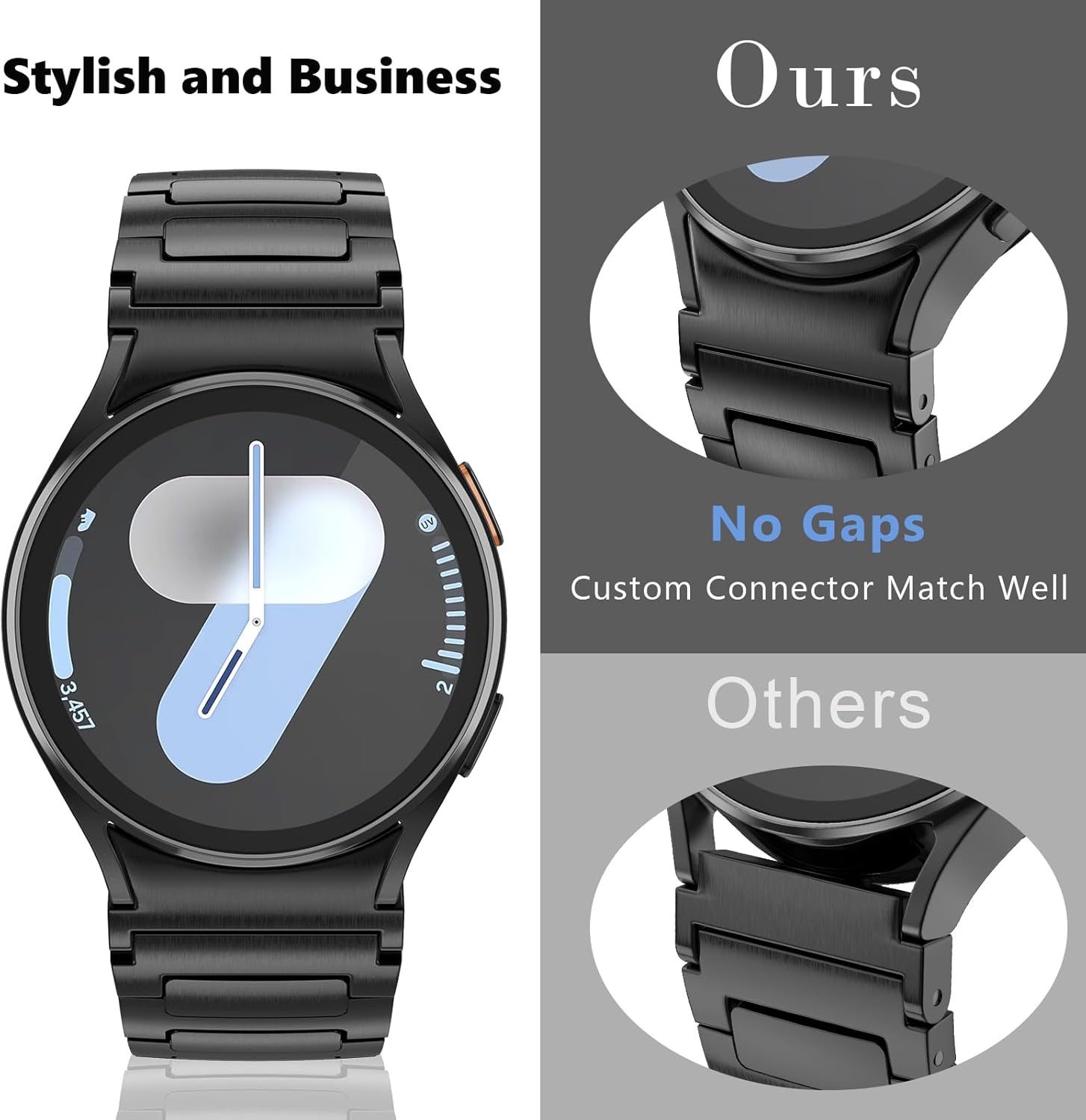 No Gap Metal Bands for Samsung Galaxy Watch Bands 7/6/5/4/FE 44mm 40mm,Galaxy Watch 6 Classic Band 47mm 43mm,Watch 5 Pro 45mm,Watch 4 Classic 46mm 42mm,20mm Stainless Steel Strap for Men Women - Image 2