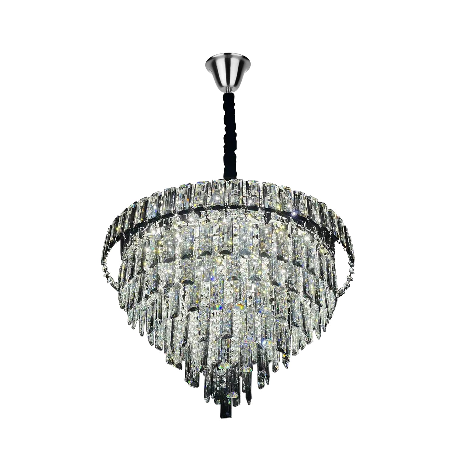 LEDSone Crystal Chandeliers Lights Fixtures Modern Crystal Glass with Black Cord Layer Round Chandelier W11.8-inch — image 1