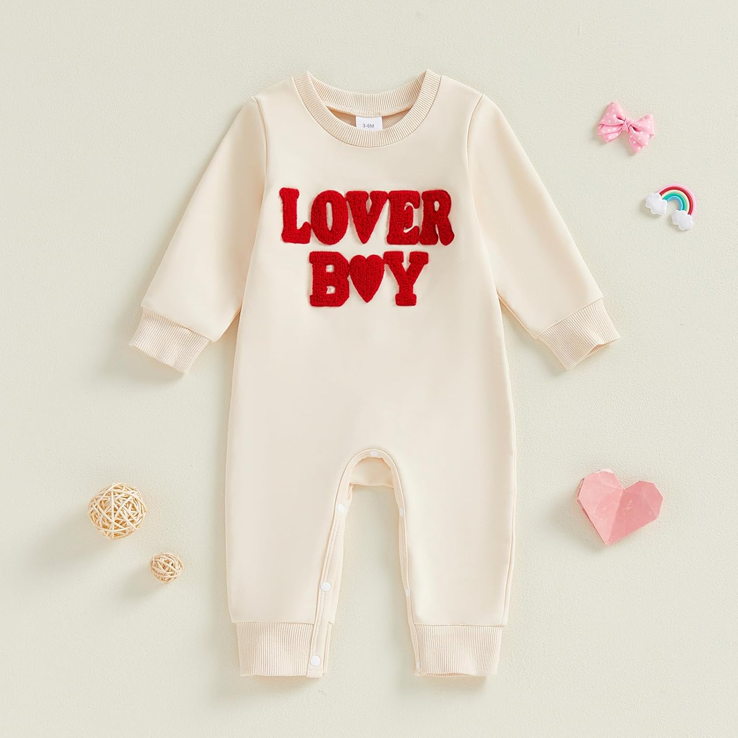 Baby Boy Valentines Outfit Newborn Long Sleeve Onesie Letter Print One Piece Jumpsuit Romper Cute Spring Clothes - Image 4