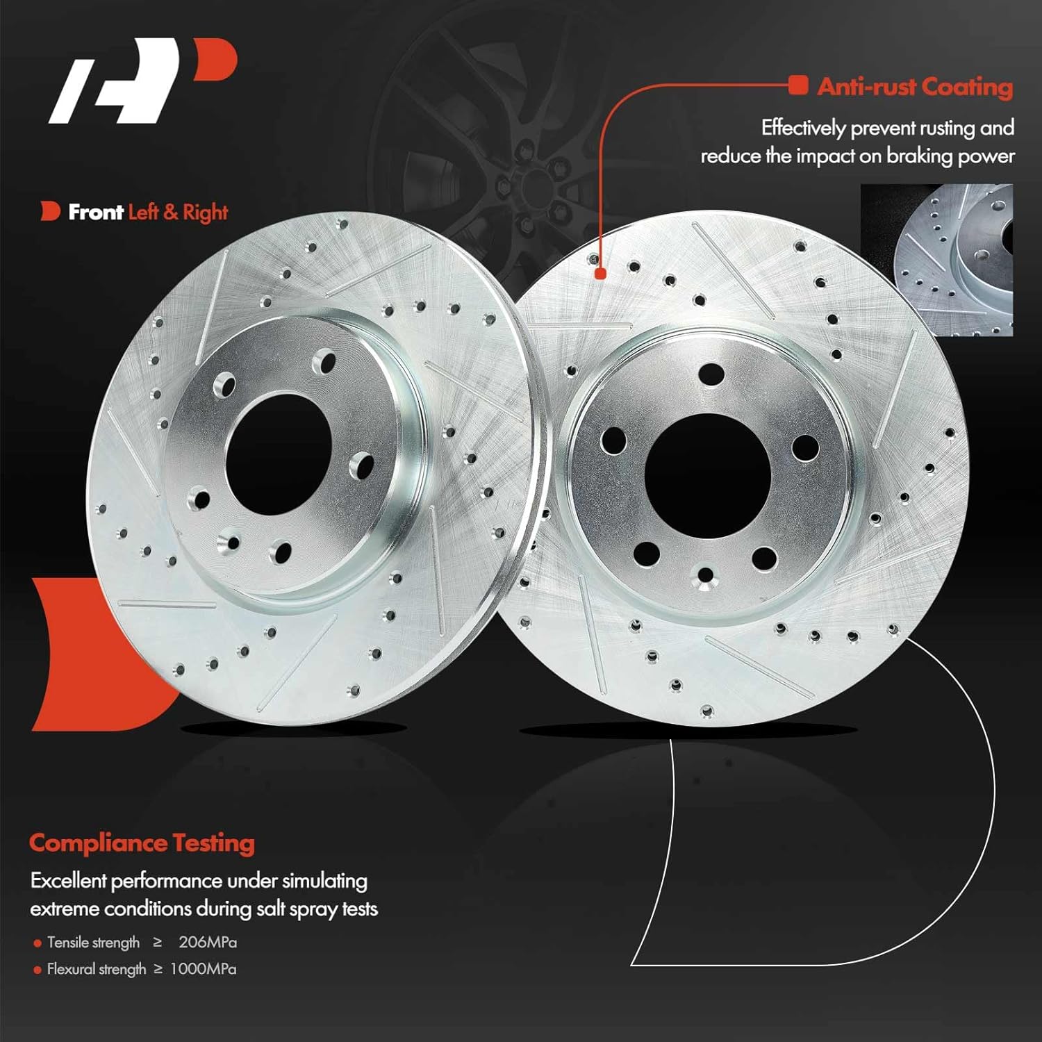 A-Premium Front and Rear Drilled and Slotted Disc Brake Rotors + Ceramic Pads Kit Compatible with Select Chevrolet Models - Malibu 2016 2017 2018 2019 2020, 12-PC Set