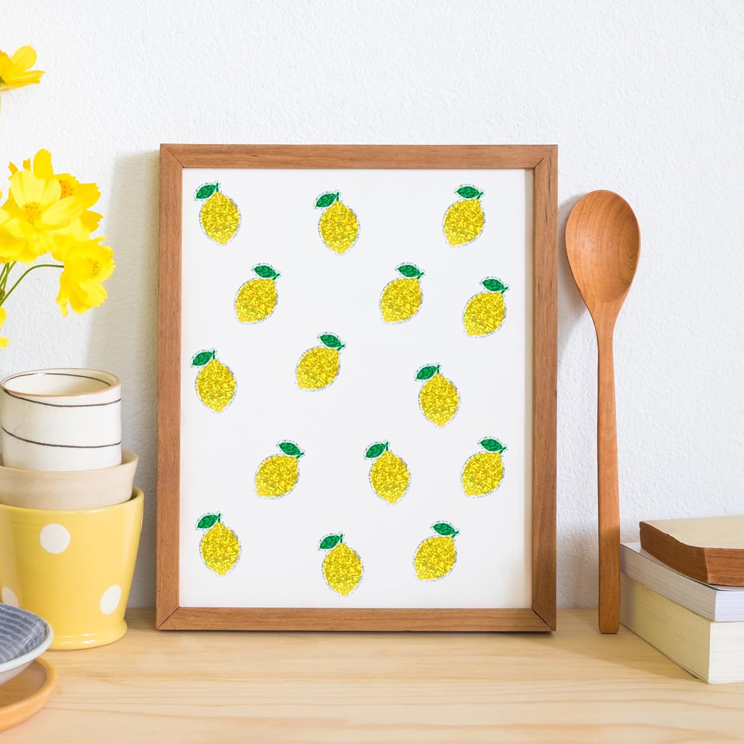 FYSUIMU 500 Pcs Lemon Stickers Holographic Yellow Fruit Paper Decal Sparkly Lemon Roll Self Adhesive Seal Stickers for Summer Envelope Scrapbook DIY Supplies, 1.5 in