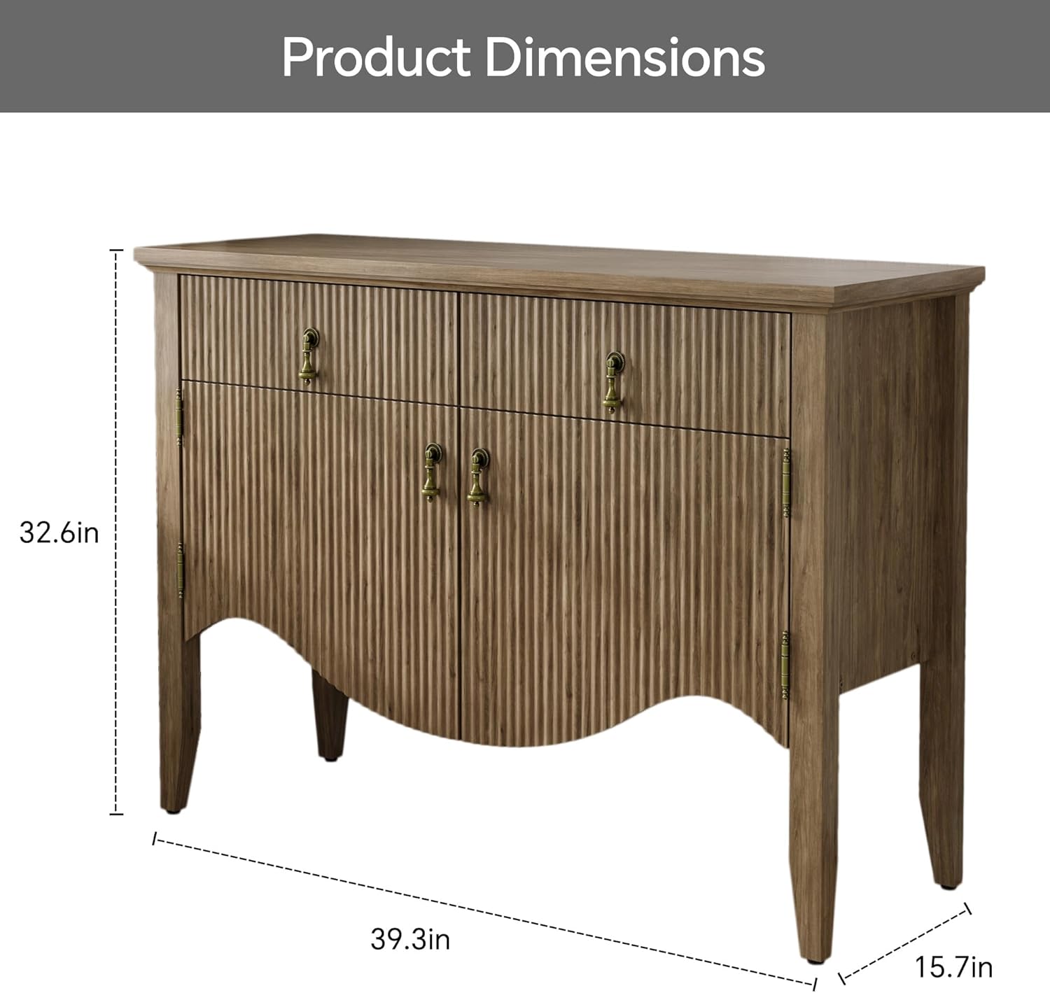FUSUNBAO 40" Retro Buffet Cabinet with Storage, Fluted Sideboard Credenza with Drawer, Accent Bar Cabinet for Living Room Furniture, Coffee Bar or Entryway, Dining Room, Light Dak