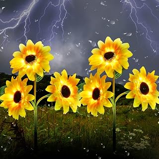 Outdoor Solar Garden Stake Lights,Upgraded LED Solar Powered Light with 3 Sunflower, Waterproof Solar Decorative Lights for Garden, Patio, Backyard (2 Pack)