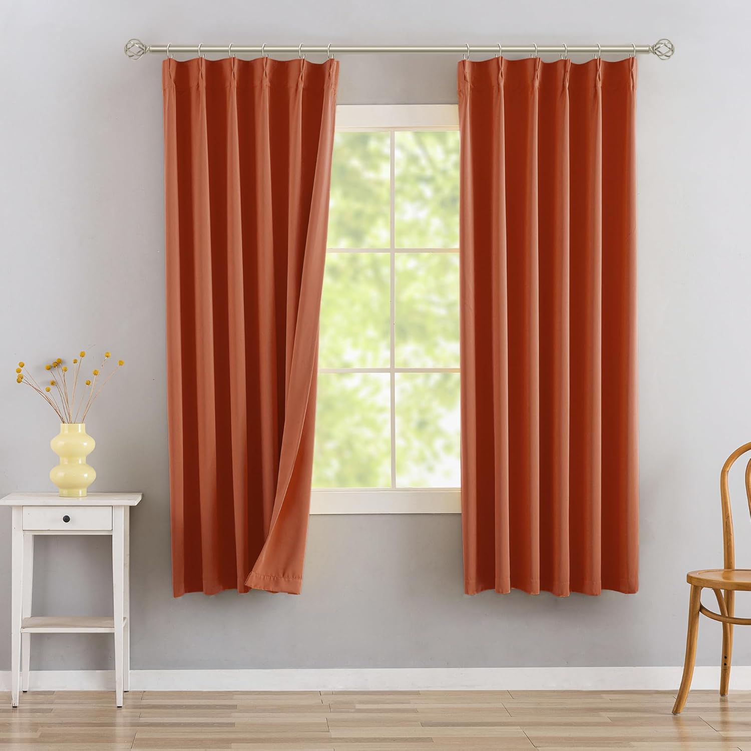 DONREN Burnt Orange Pinch Pleated Blackout Curtains with Hooks - 63 inch Length Room Darkening Thermal Insulated Short Window Curtain Panels for Bathroom Kids Room 2 Panel 40" Wx63 L