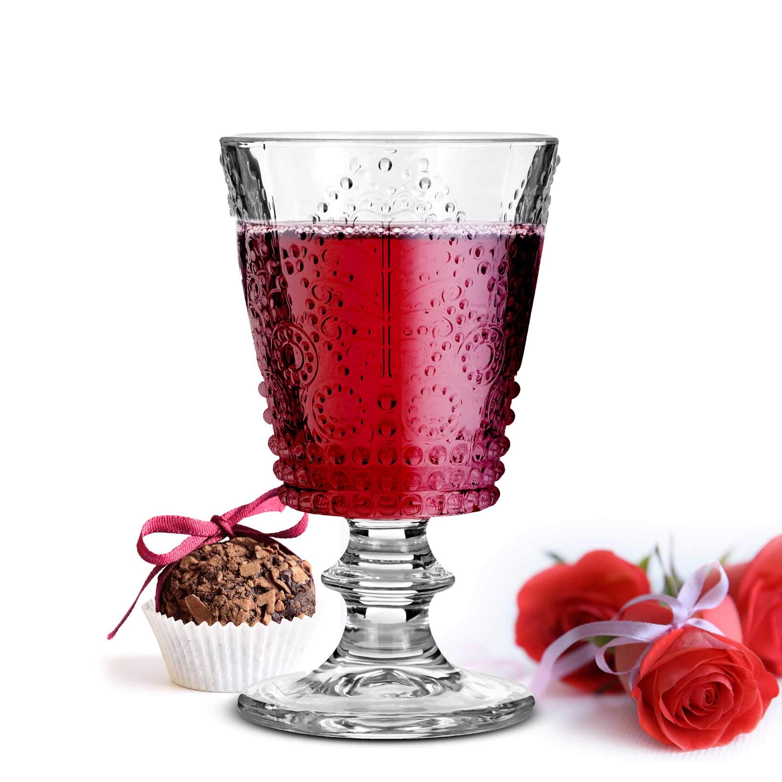 Sendez 6 Wine Glasses with Relief 280 ml on Base Red Wine Glasses White Wine Glasses Juice Glasses Drinking Glasses