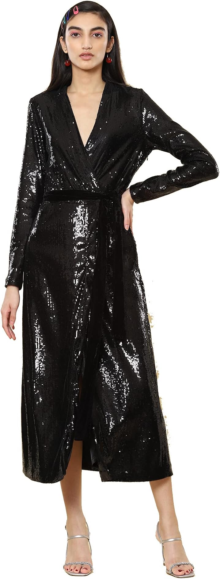 Label RITU KUMAR Black Wrap Sequin Maxi Dress