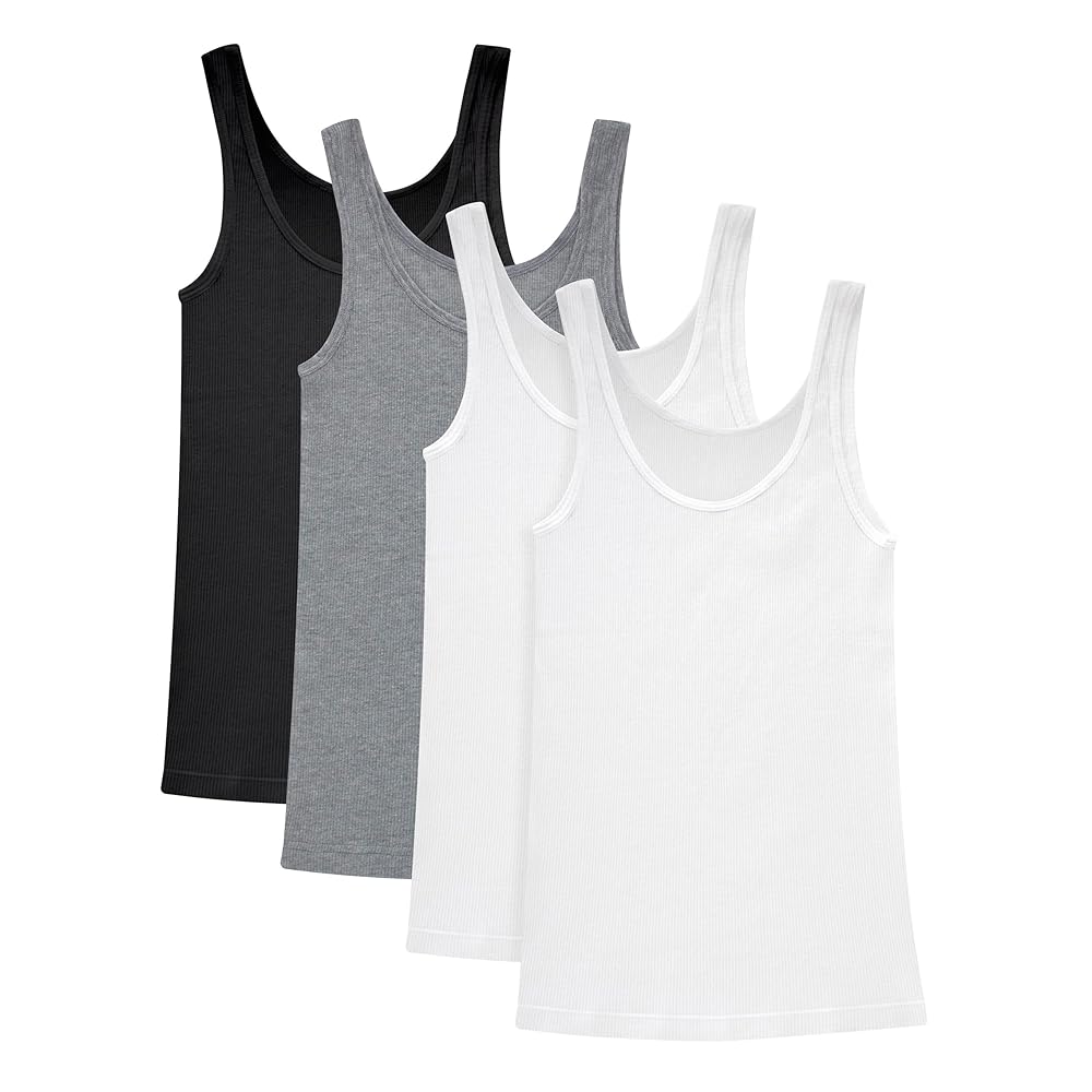 Hanes Originals Pack, Soft Cotton Rib Tank Tops for Women, 4