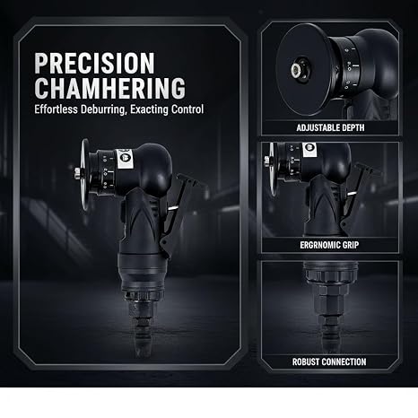 Pneumatic Chamfering Machine, Handheld Air Tool, Tungsten Carbide Cutter, 0.004-0.06 in Adjustable