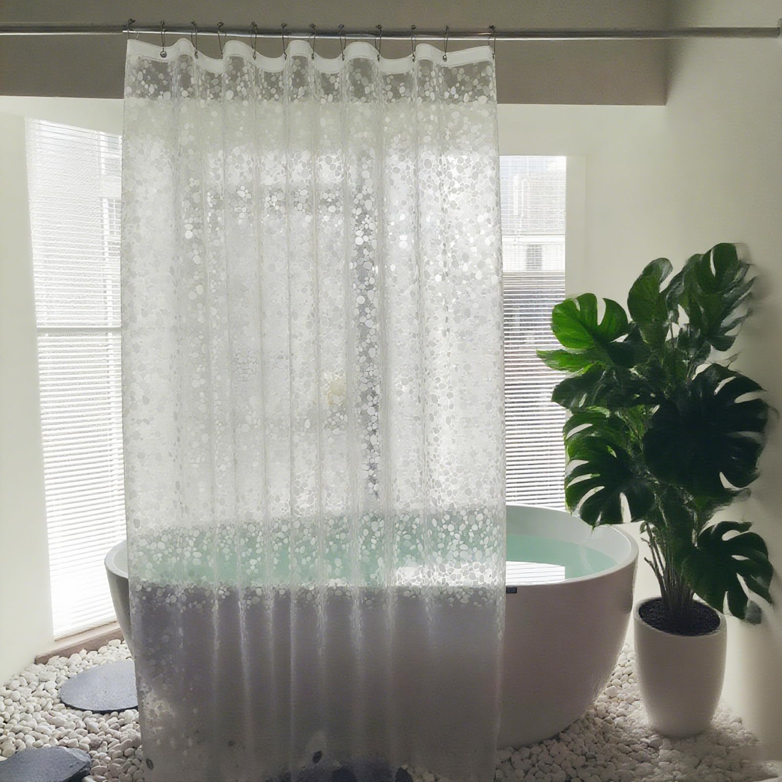 Extra Long Shower Curtain Liner 86 Inches Length, EVA Heavy Duty Weighted Shower Liner 72 X 86 inches with 3 Strong Magnets, Clear Shower Curtain Cobblestone