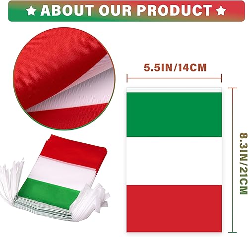 Miniatura 3 de Banderín de bandera de Italia, mini banderas italianas pequeñas, decoración nacional de país para escuela, fiesta, eventos deportivos, festival