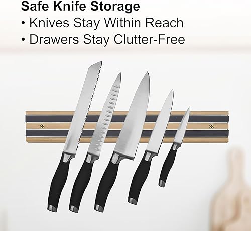 Miniatura 3 de HIC Kitchen Soporte magnético para cuchillos y barra de almacenamiento de herramientas, madera, 12 pulgadas, 12 pulgadas