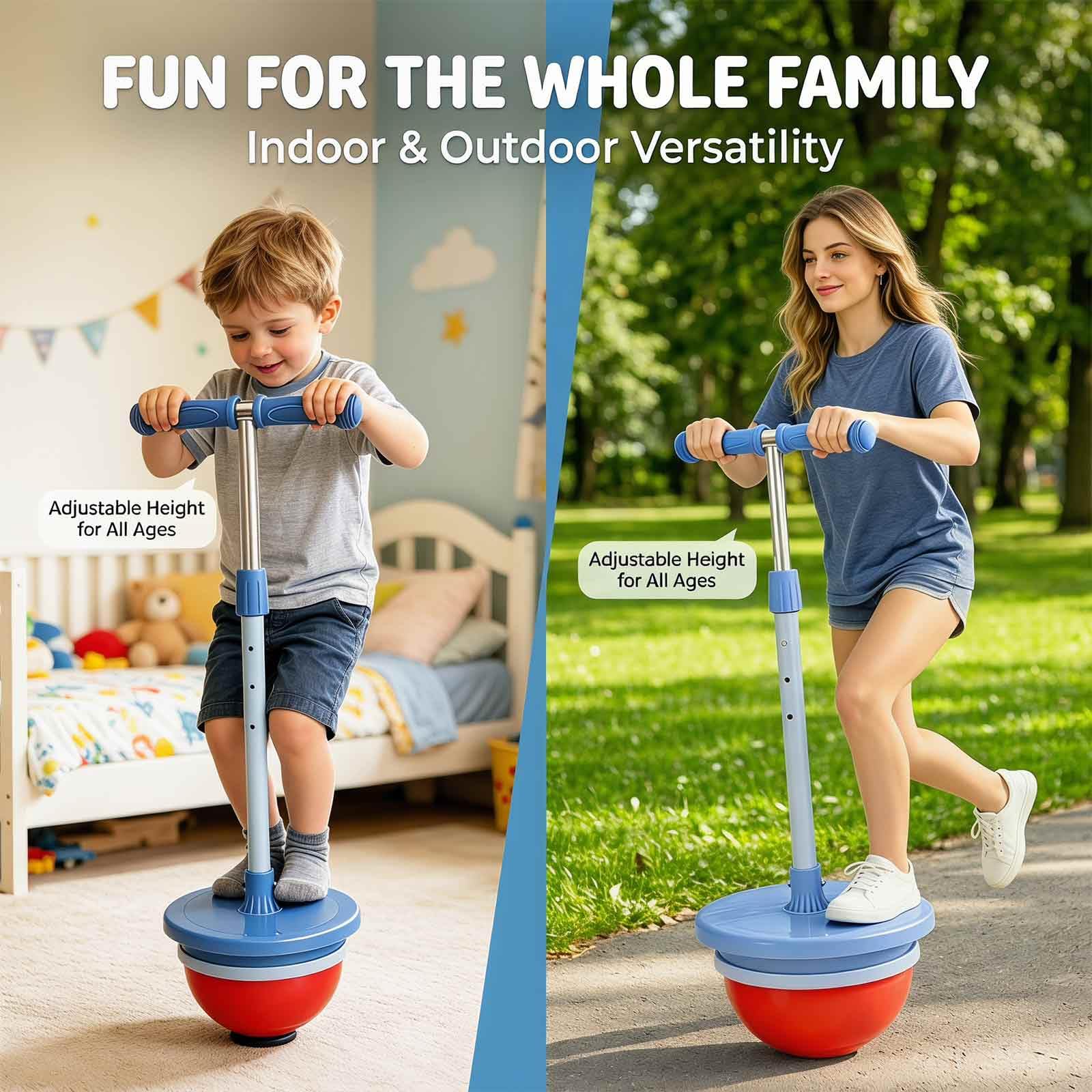 Balón hinchable para niños, bala de equilibrio para niños, bala saltar para adultos, juguete para exteriores con mango ajustable en altura, capacidad de carga 90 kg, espesada y resistente al