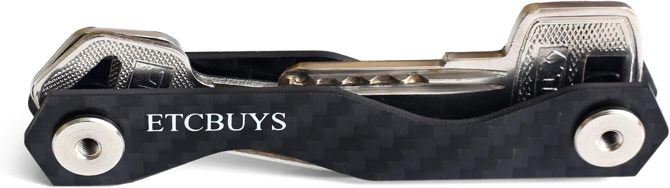 Compact Key Holder - A Carbon Fiber & Stainless Steel Key Chain Organizer that Holds Up to 18 Keys with Utility Multi-Tool Key Gadget includes Pill Holder Bottle Opener Carabiner Gift (1-Pack)