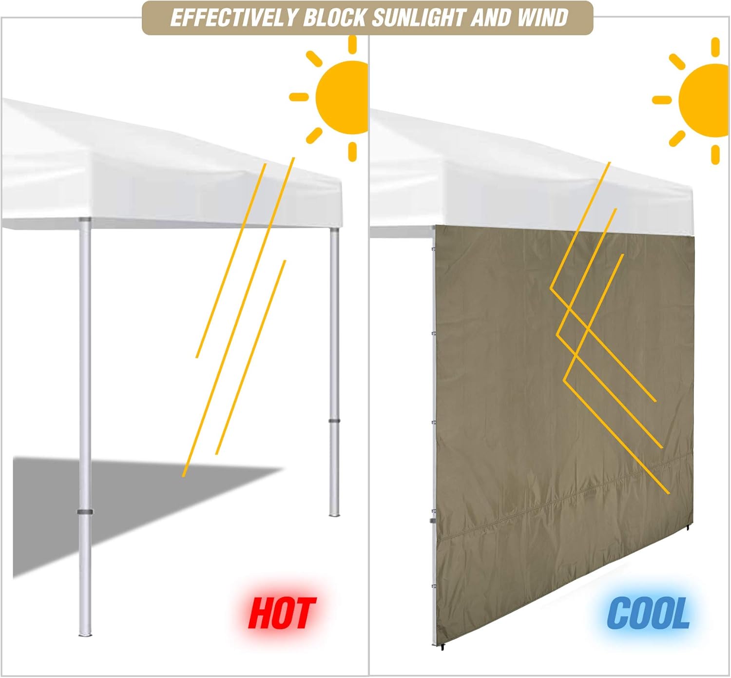 REDCAMP Instant Canopy Sidewall for 10x10ft Pop Up Canopy, 10x6.2ft, 3 Pack Sunwall, Khaki (3 Sidewalls Only, Canopy Tent NOT Included)