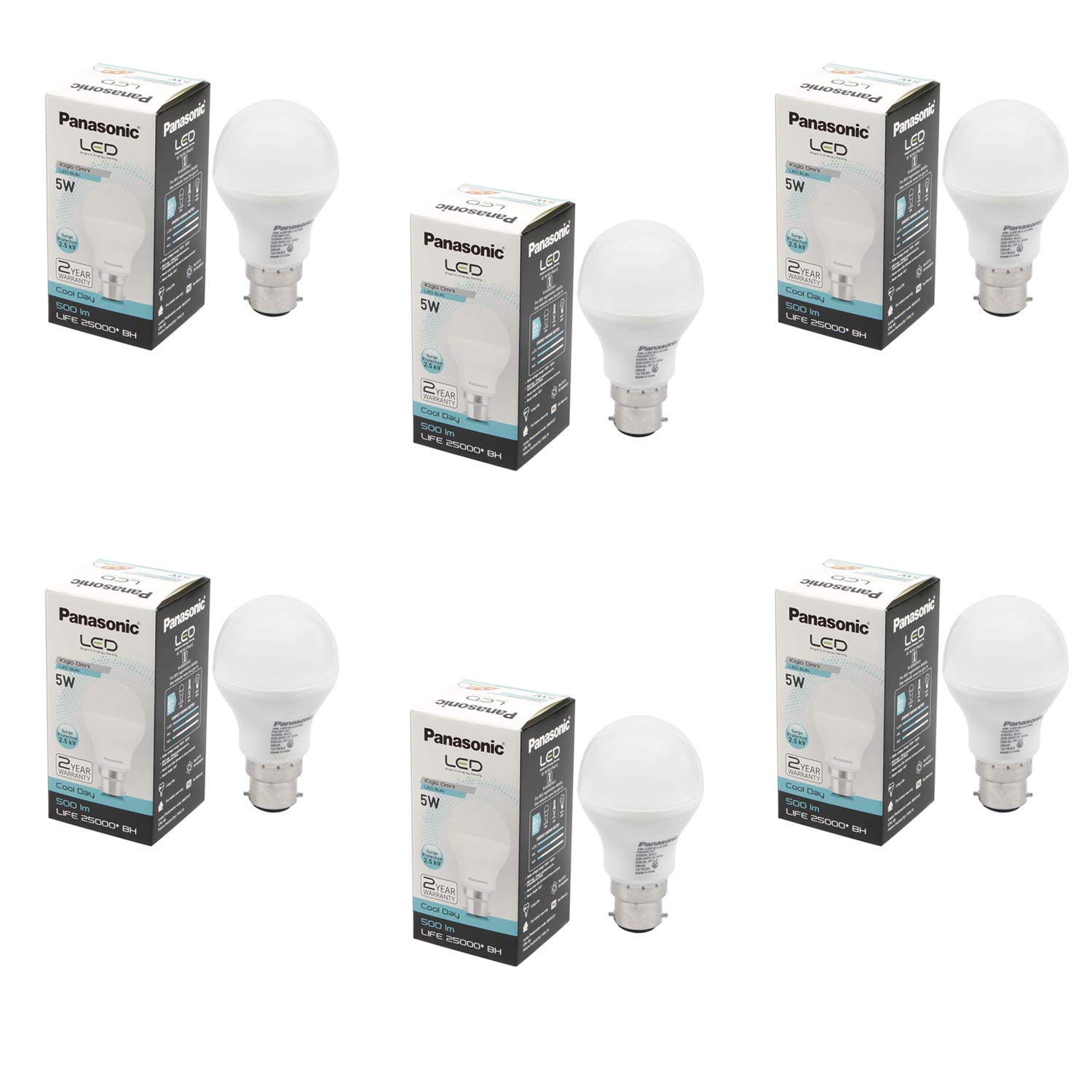 Panasonic 5W B22 LED Cool Day Light Bulb, Pack of 6-image-1
