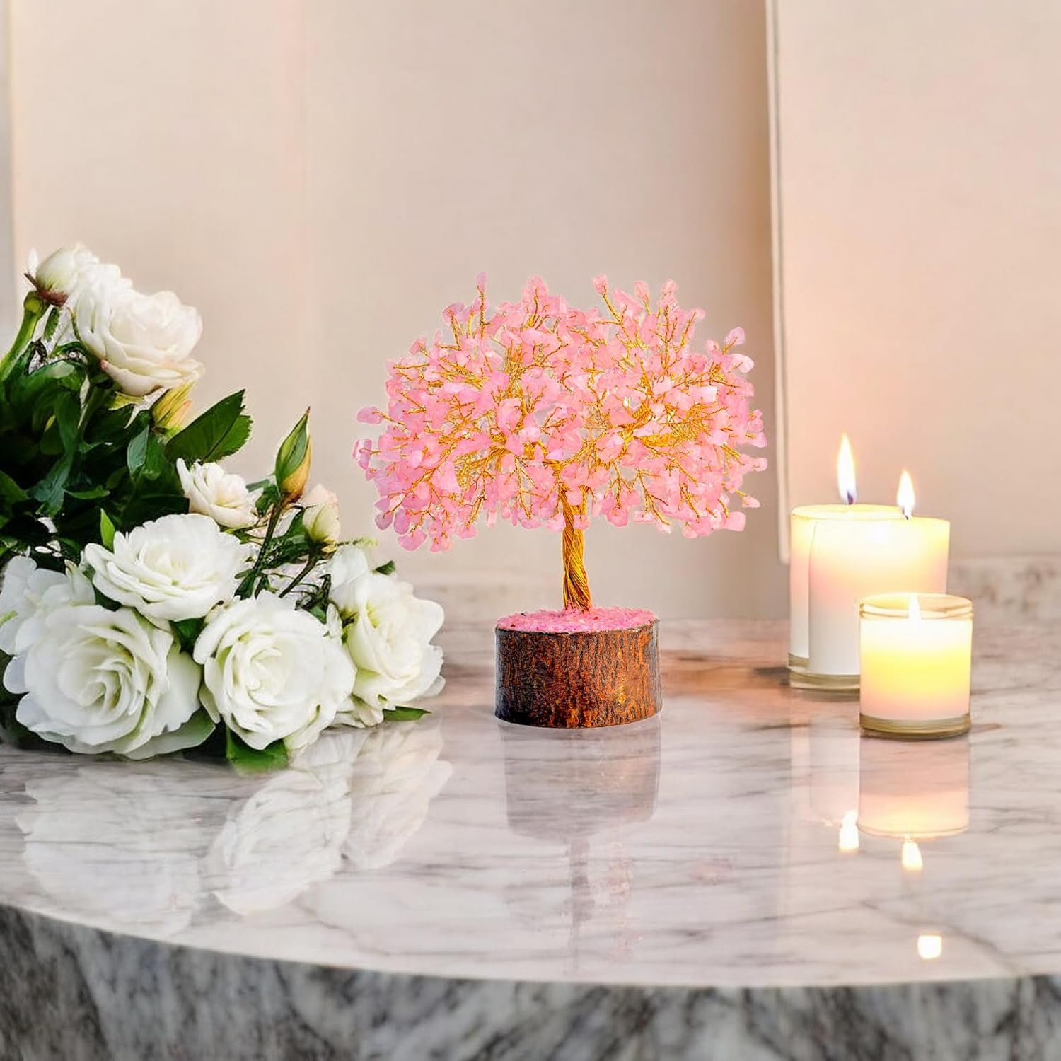 Reikved Handcrafted Rose Quartz Crystal Tree For Good Luck | 300 Beads Bonsai Tree For Positive Energy, Love, And Harmony | Feng Shui Money Tree | Spiritual Gift & Home Decor | 8-10 Inches