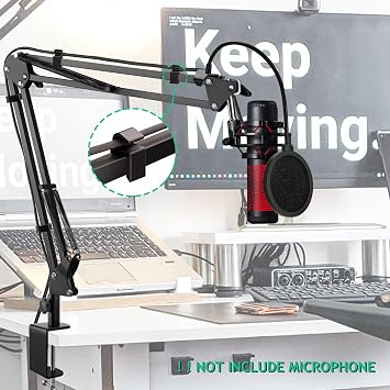 HyperX QuadCast Mic Stand with Pop Filter, Adjustable Mic Boom Arm with Upgraded Desk Table Mount Clamp for HyperX QuadCast, QuadCast S-RGB USB Condenser Microphone by Rigych