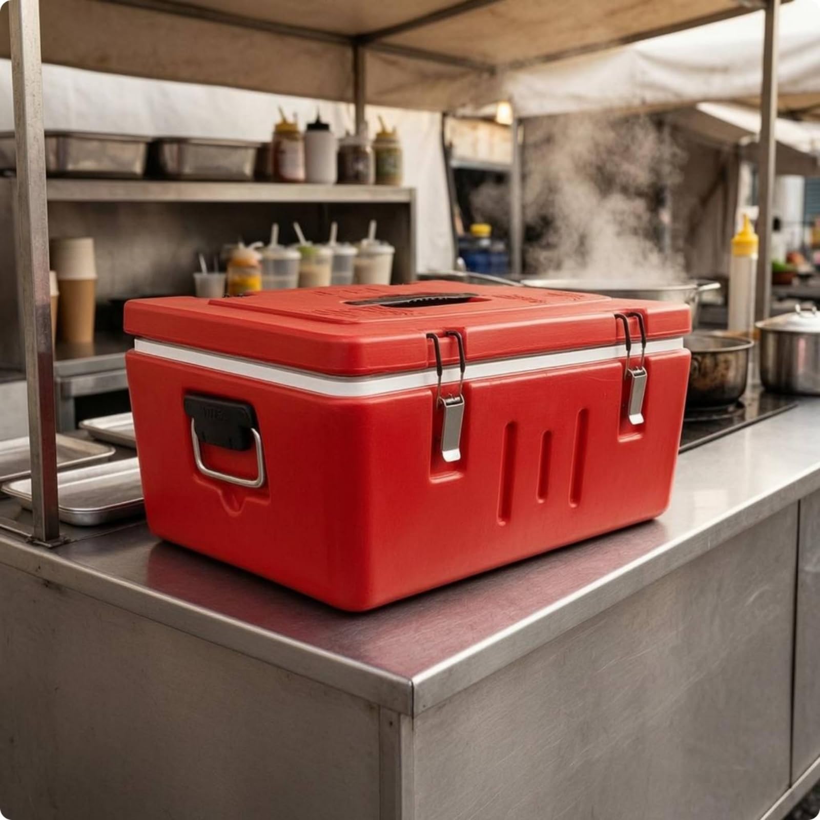 Contenitore Termico Rigido con Maniglie Laterali Contenitore in Acciaio Inox Chiusure Metalliche Scatola Pranzo in Acciaio Inox, Tre Scomparti
