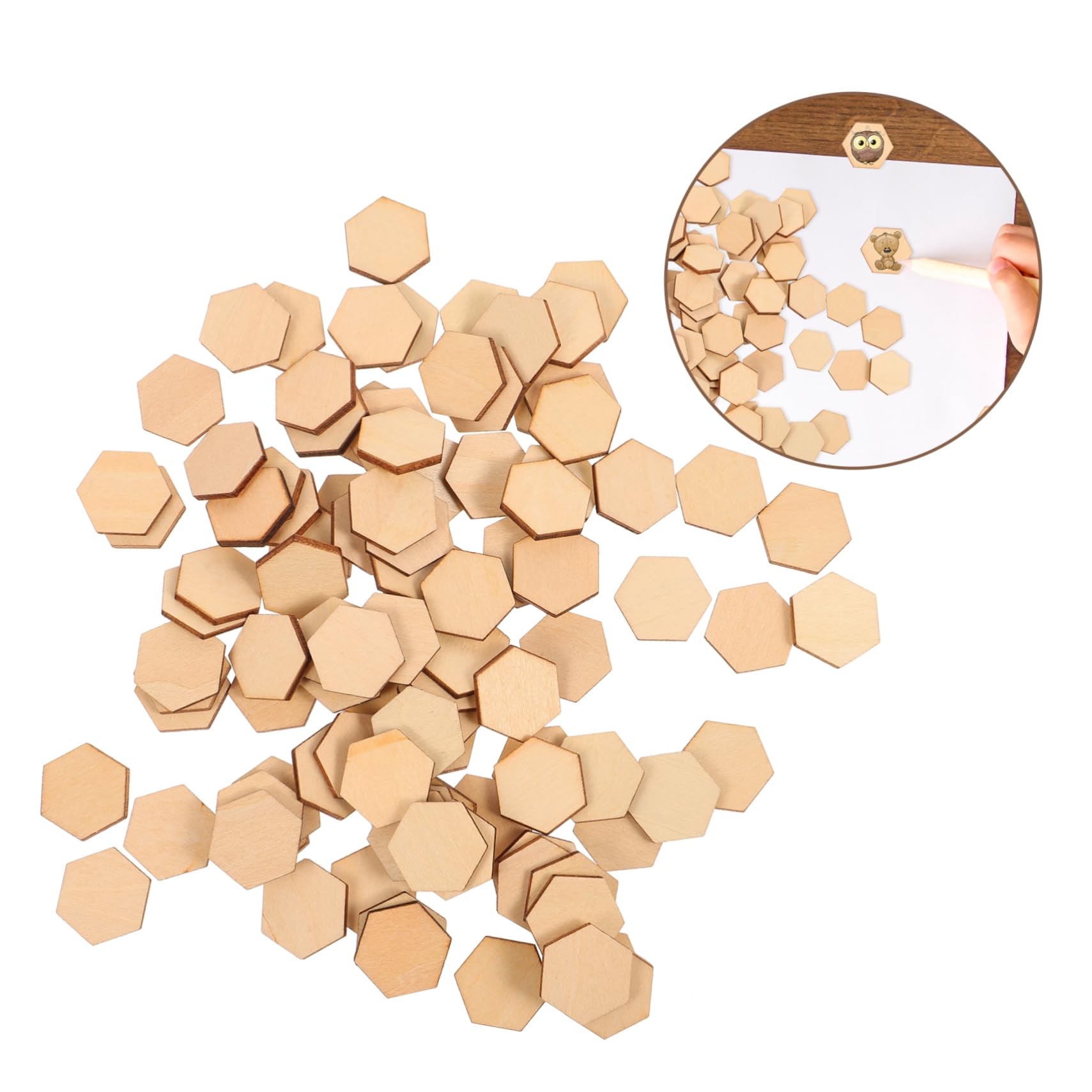 Hemobllo 100 Pezzi di Dischi in Legno Esagonali Beige, per Decorazioni Natalizie e Lavoretti Fai da Te, 20 MM, Stile Delicato
