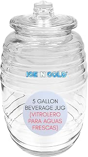 Aguas Frescas 5 Gallon Glass Juice Jug Container with Lid (19 Liters, 642 oz) | ICE N COLD