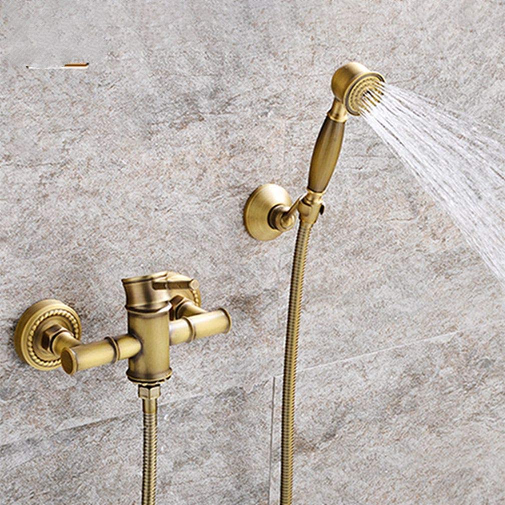 CWCQGH Shower Faucets Brass Antique Wall Mounted Rainfall Bathroom Faucet Big Round Shower Head Handheld Bathtub Mixer Tap Set,Antique Brass A,Antique Brass a