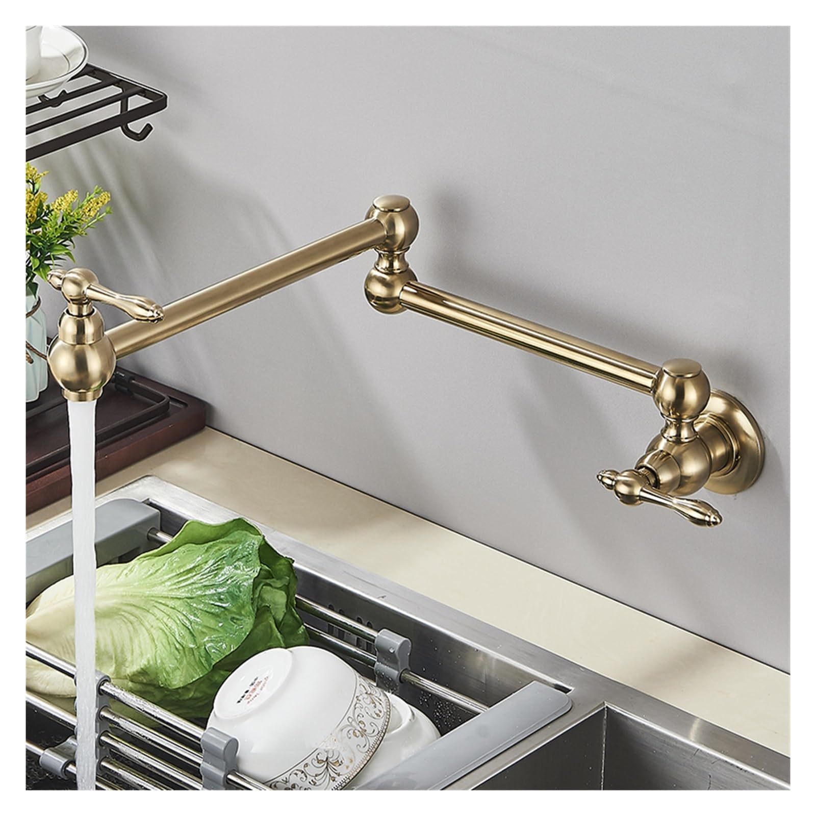 ZYCHSJXA Kitchen Wall Mount Single Cold Water Faucet, 360 Degree Swivel Spout Folding Neck Faucet(Chrome)