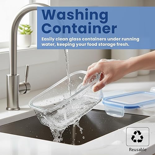 Miniatura 2 de Recipientes de vidrio sin BPA con tapas de bloqueo – Paquete de 6 recipientes de preparación de comidas premium, a prueba de fugas, herméticos,