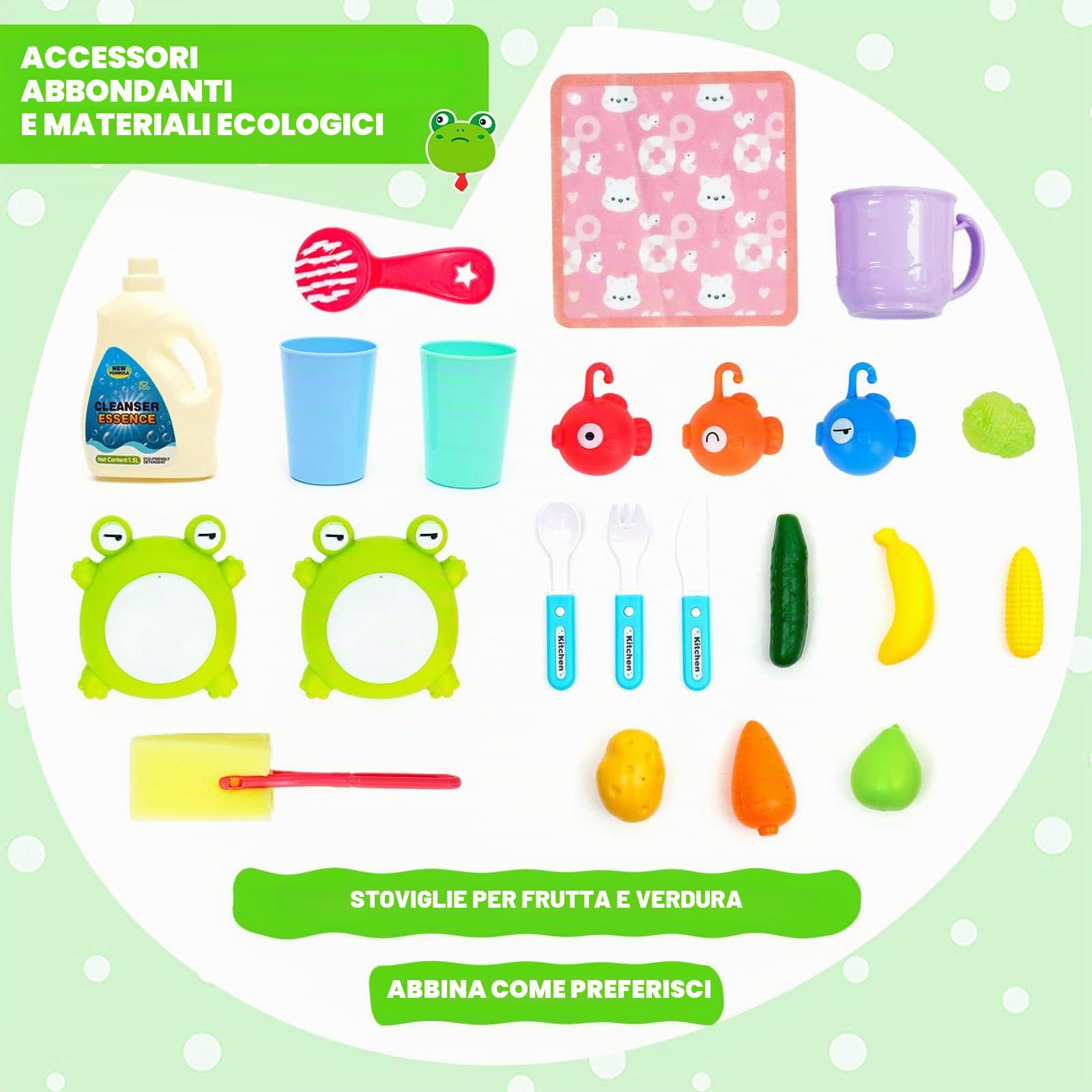 Set di Giocattoli per Lavello da Cucina 2 in 1,Cucina Giocattolo per Bambini con Gioco di Pesca e Accessori da Cucina, Giochi Acqua Bambini con Rubinetto Girevole a 90° per Ragazzi Ragazze dai 3 anni