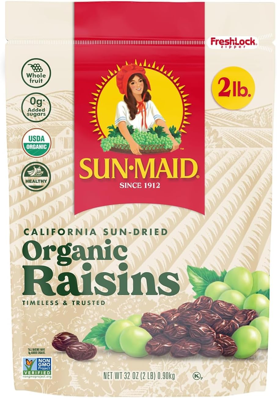 Organic California Sun-Dried Raisins - 32 oz Resealable Bag - Organic Dried Fruit Snack for Lunches, Snacks, and Natural Sweeteners