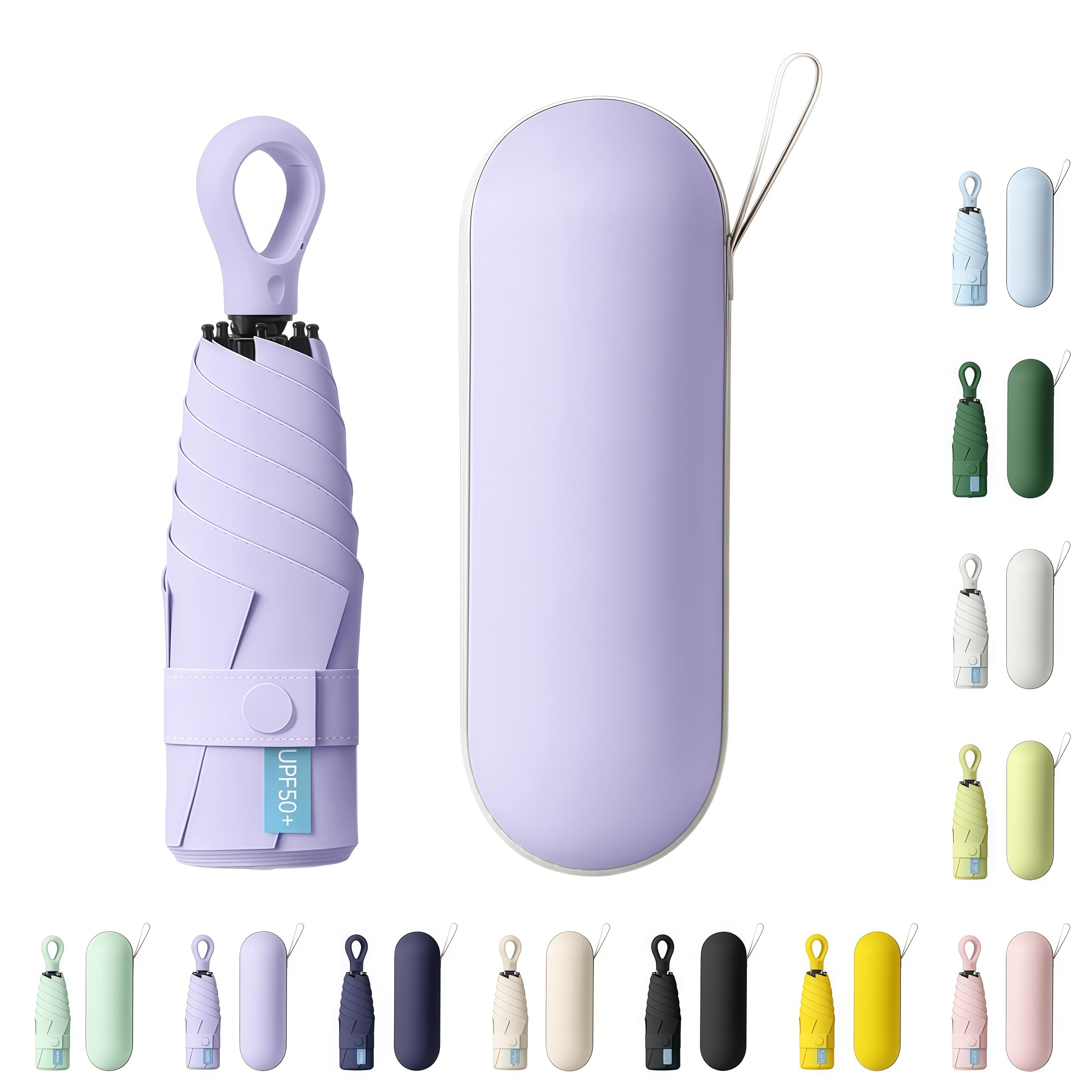 AYEUPZ Miniparaguas compacto de viaje, mini paraguas de 6 costillas, doble barra de soporte para mayor estabilidad, cartera con funda, paraguas pequeño compacto UV, protección solar — view 16