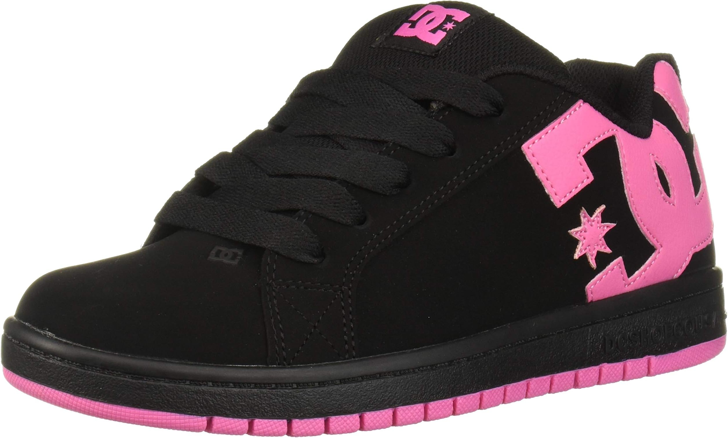 DC Uni Child Court Graphic Youth Skate Shoe, Black/Pink, 4 Big Kid, multicolor (black / pink)