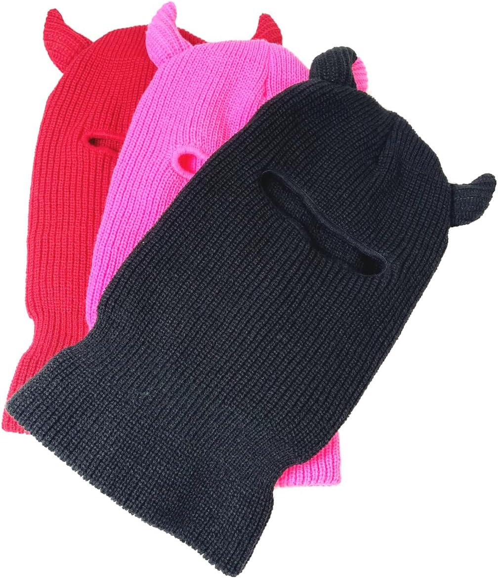 YEKEYI Funny Horns Ski Mask Winter Knitted Hat Balaclava Hat for Men Women