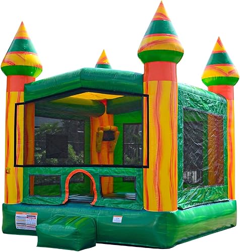 JumpOrange Casa de rebote de Amazon River de 13 x 13 x 16 pies con soplador y aro de baloncesto; vinilo de PVC de grado comercial de 15 onzas,