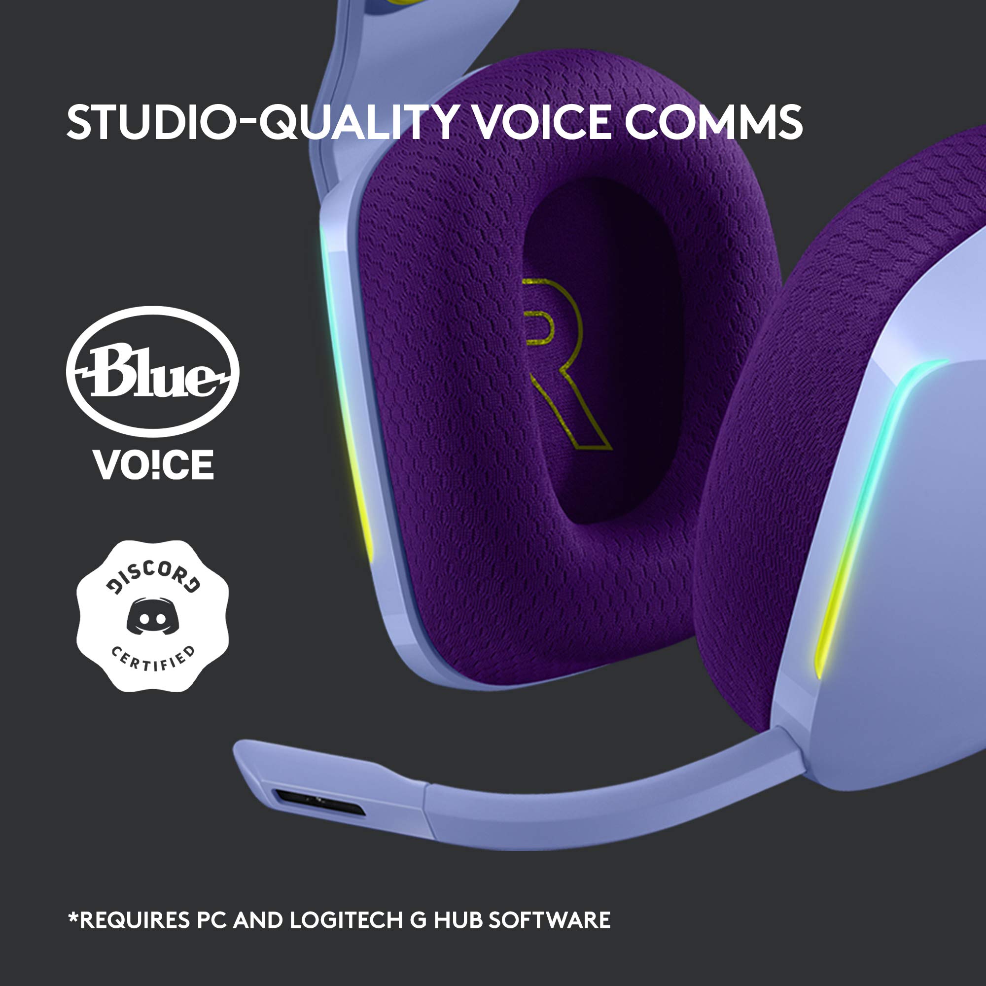 Logitech G G733 LIGHTSPEED Wireless Gaming Headset with suspension headband, LIGHTSYNC RGB, Blue VO,CE mic technology and PRO-G audio drivers, Lightweight, 29 Hour battery life, 20m range - Lilac — view 10
