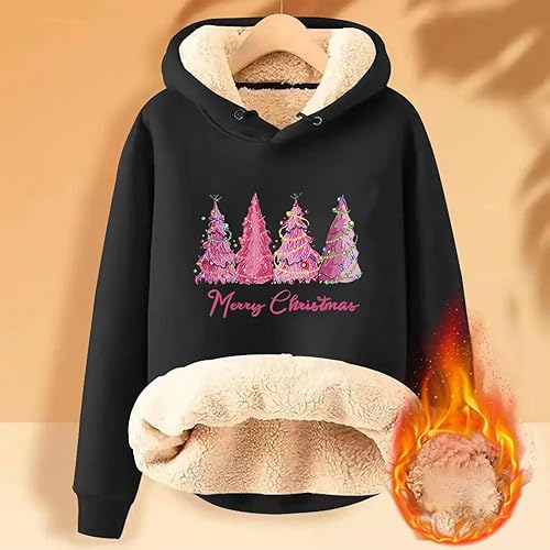 Miniatura 2 de Miekld Sudadera con capucha para mujer con estampado de Navidad y terciopelo grueso, cálido, suelto, sudadera con capucha para mujer con cremallera