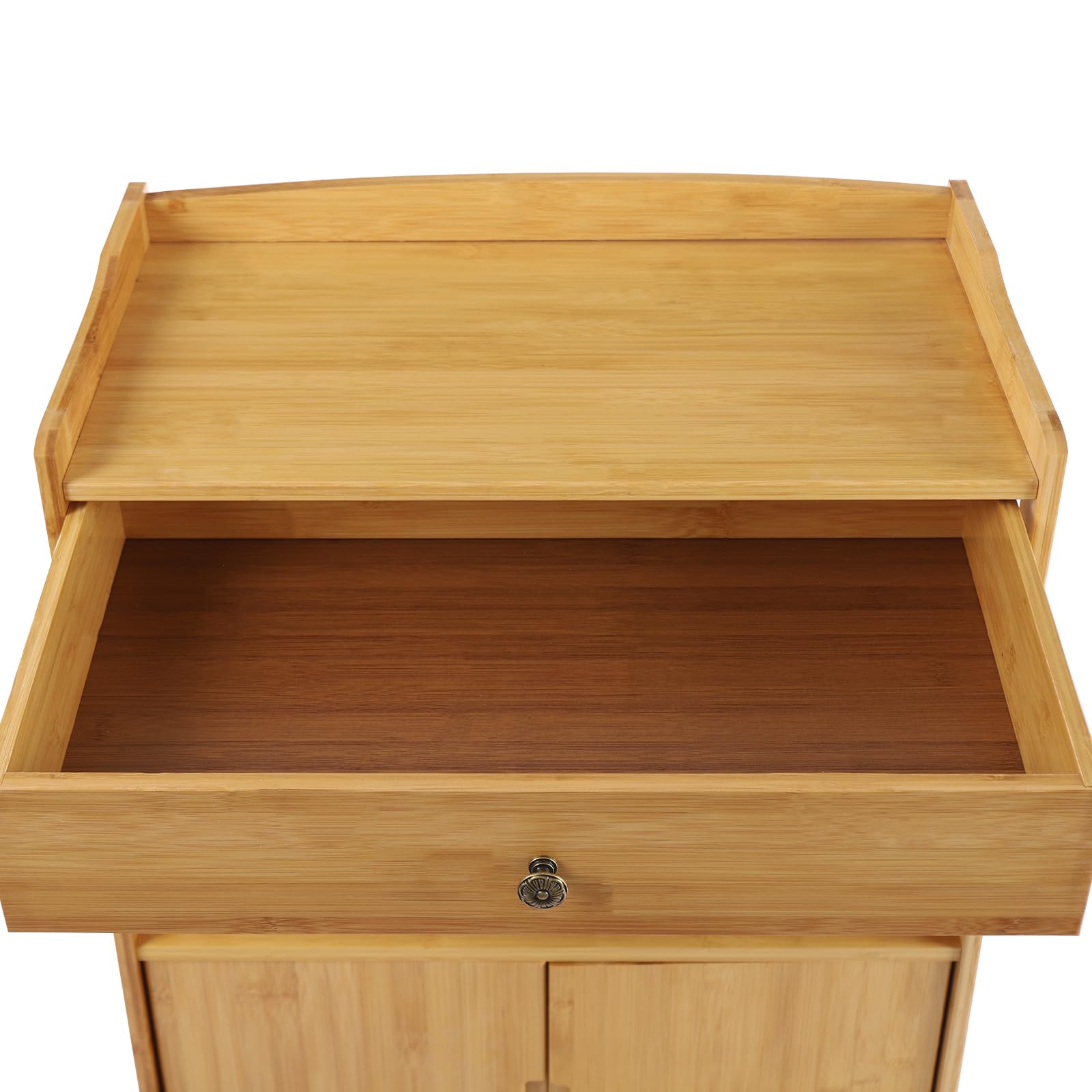 Carro de bambú con 4 ruedas, compartimento para armario, cesta, cajones, puerta de armario, carrito de cocina, carrito de servicio, carrito de baño, para almacenamiento, microondas, especias,