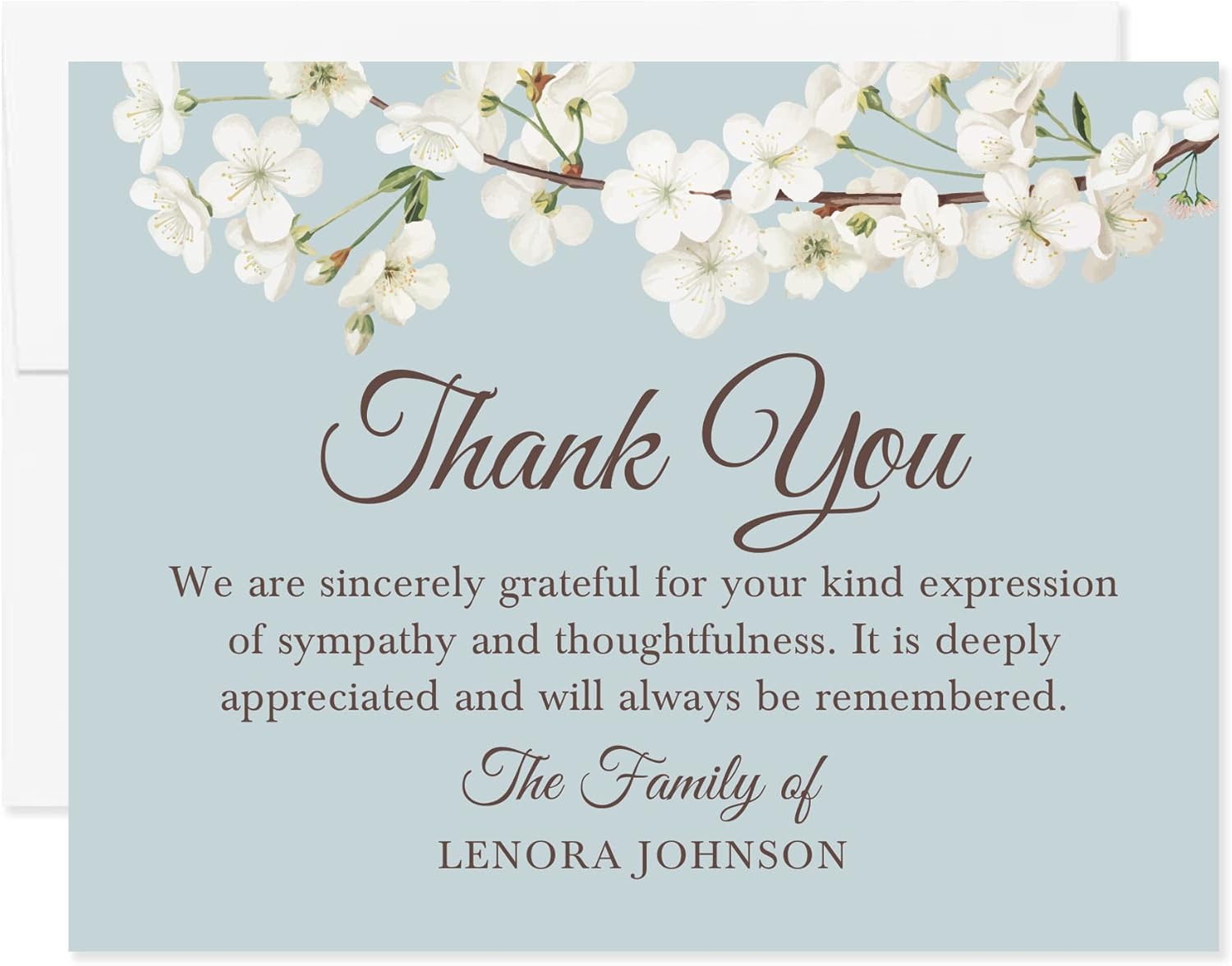 White Floral Cherry Blossom Sympathy Thank You Cards, Funeral Thank You Cards, Personalized Bereavement Notes with Envelopes, 5.5x4.25 Flat Notecards