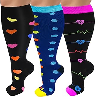 3 Pack Plus Size Compression Socks for Women & Men, 20-30mmhg Extra Wide Calf Knee High Stockings for Circulation Support