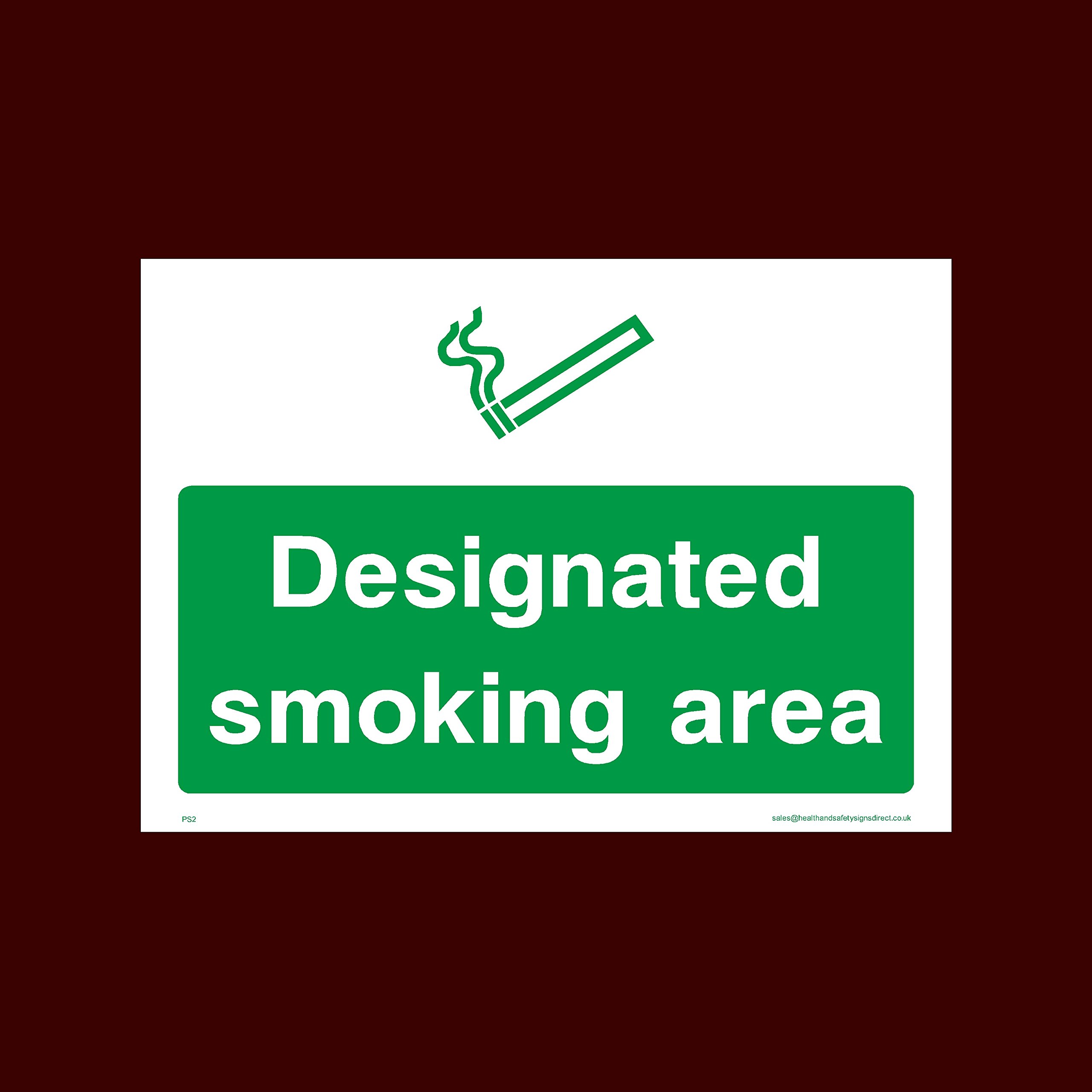 Ussp&S Designated Smoking Area Plastic Sign (Ps2) - No Smoking, Building, Counter, Bar, Premises, Law, Naked Lights