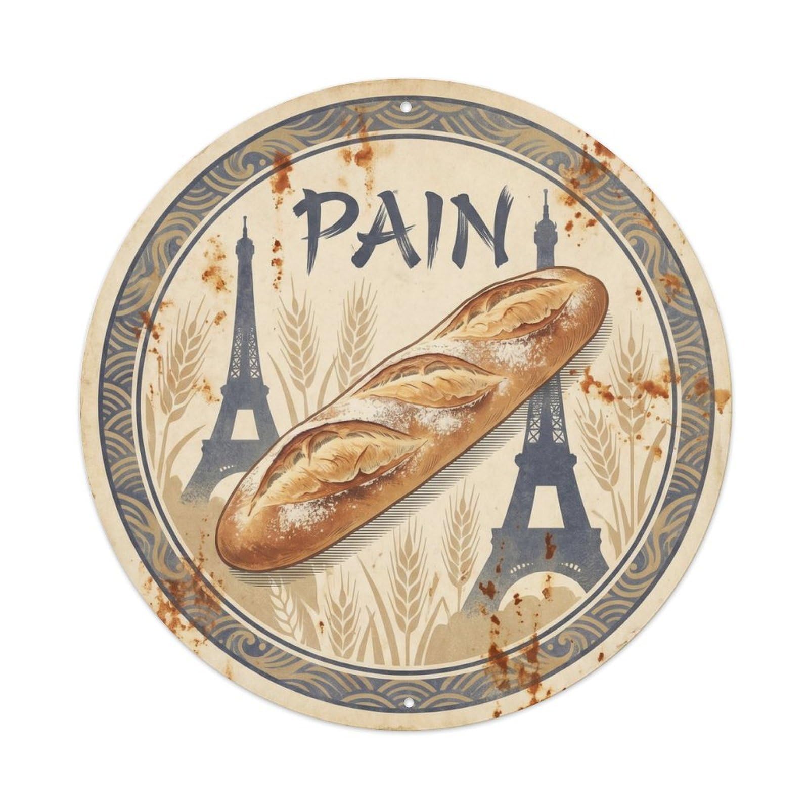 Cafe Bakery Bread Loaf French Culture Vintage Woodblock Metal Tin Sign