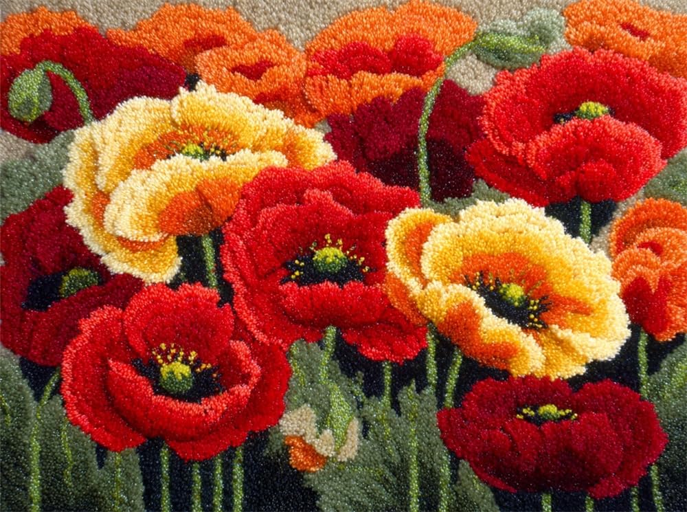 FWRTYCB DIY Crochet Carpet Kit Poppy Flowers 20X15Inch Rug Making Kit