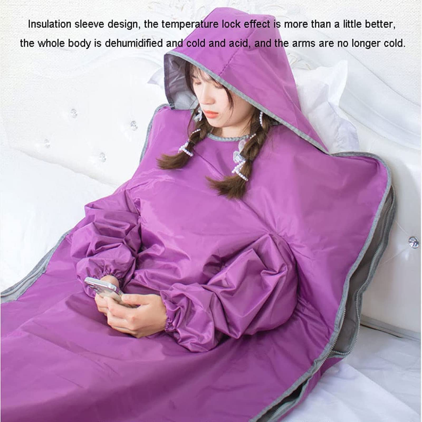 Manta térmica de sauna de infrarrojos lejanos con diseño impermeable, control remoto, para quemar grasa, para el hogar, moldear el cuerpo, color morado, 180 x 80 cm