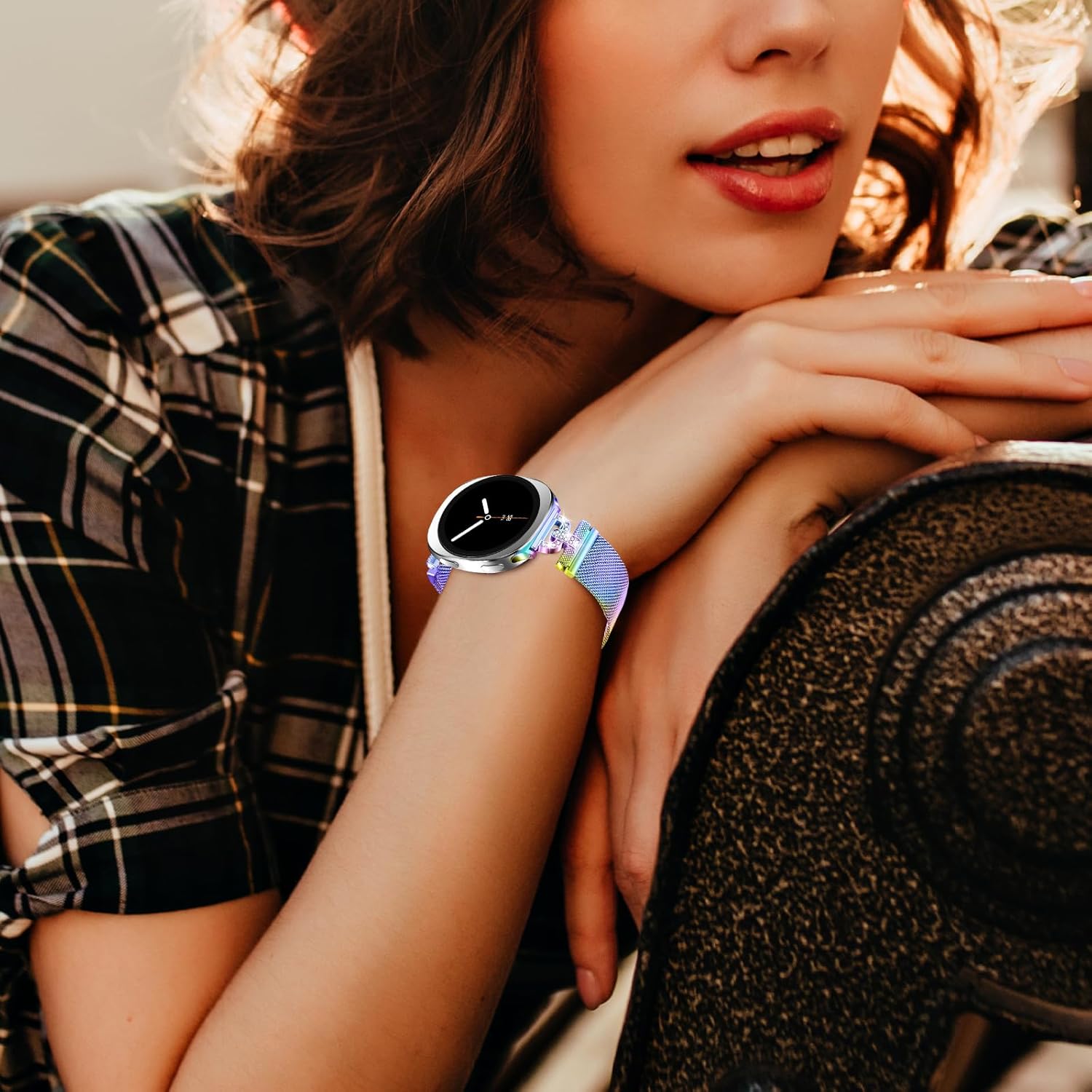 Metal Magnetic Bands Compatible with Samsung Galaxy Watch 8 40mm 44mm/Galaxy Watch 8 Classic 46mm, Mesh Stainless Steel Dressy Wristband with D-Shape Diamond Women - Image 7