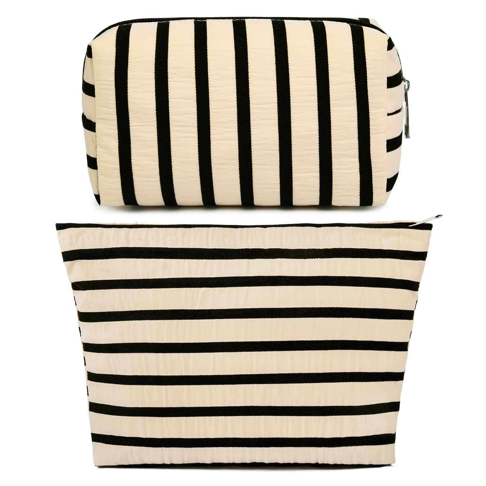 SOIDRAM 2 Pieces Makeup Bag Large Stripe Cosmetic Bag Capacity Canvas Mix Travel Toiletry Bag Organizer Cute Makeup Brushes Aesthetic Accessories Storage Bag for Women, Stripe Mix White White Stripe