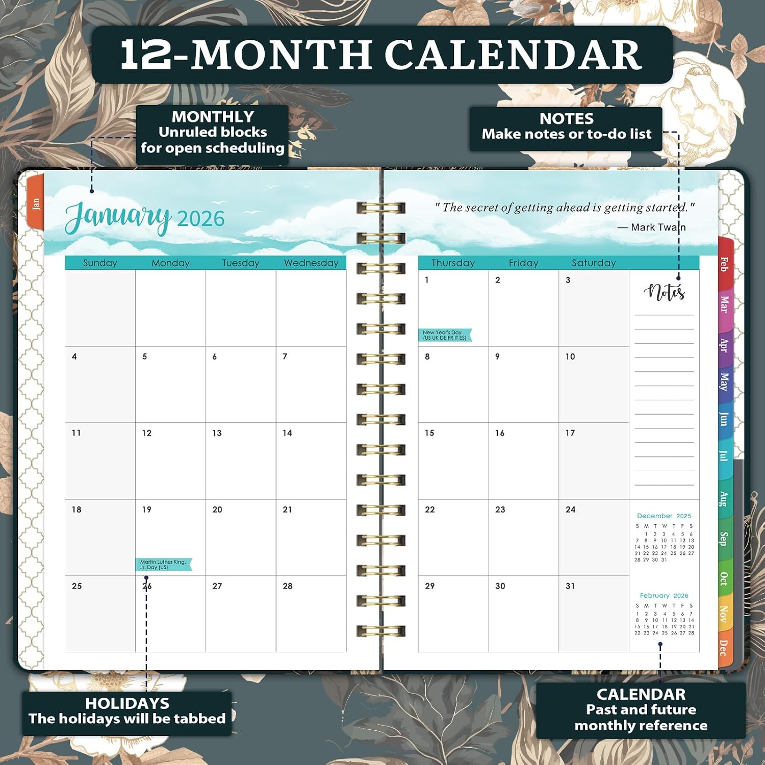 2026 Planner - 2026 Weekly & Monthly Planner, JAN. 2026 - DEC. 2026, 6.4" x 8.5", 2026 Calendar Planner with Monthly Tabs, Sturdy Cover, Premium Paper, Back Pocket, Strong Twin-wire Binding image 3