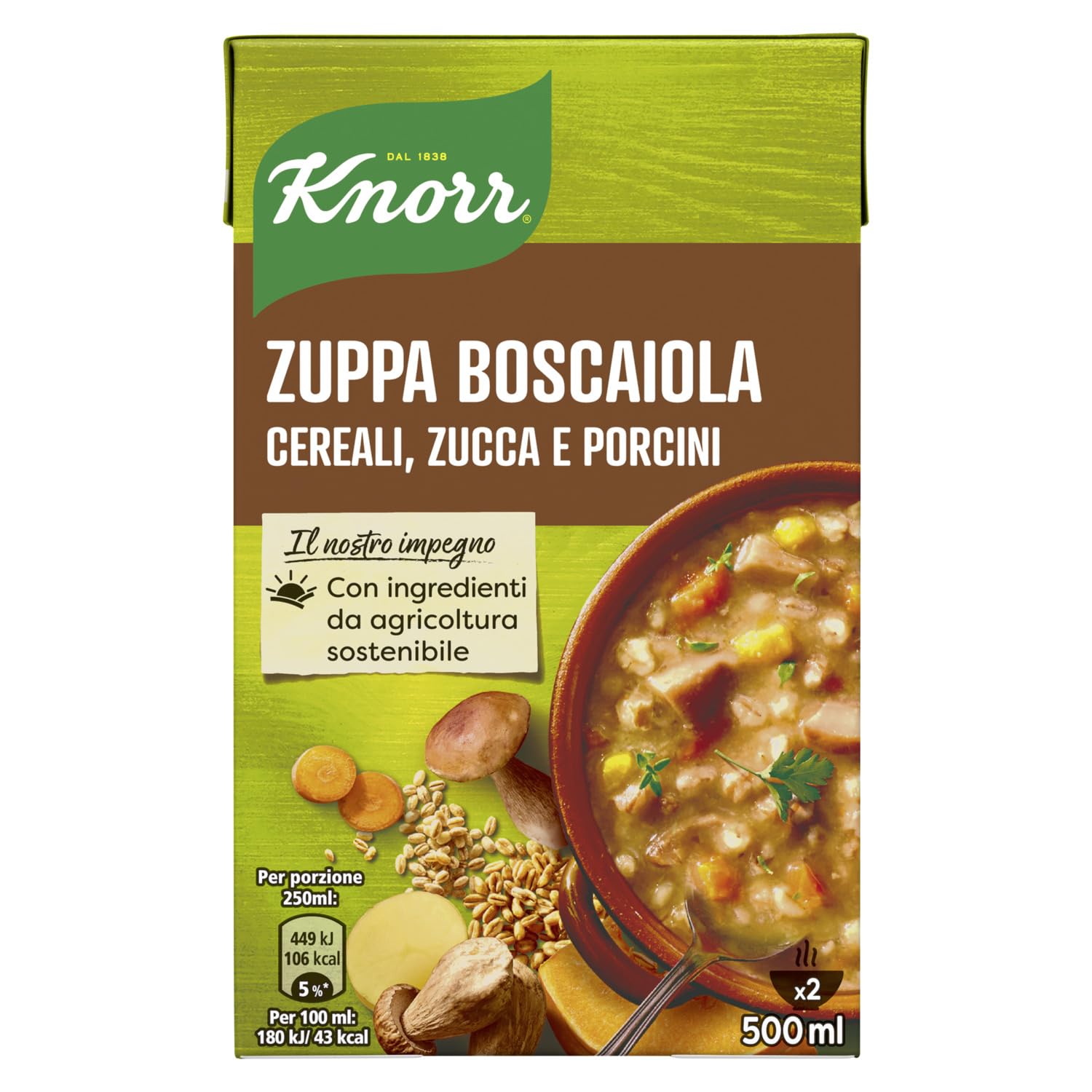 Knorr Zuppa Boscaiola, Piatti Pronti Knorr con Ingredienti Naturali, Senza Coloranti e Senza Conservanti Aggiunti, Fonte di Fibre, Vegetariano, Confezione da 750ml