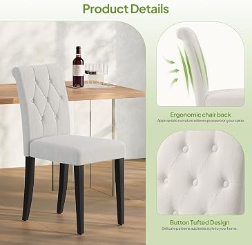 Welzona Upholstered Dining Chairs Set of 4, Button Tufted Parsons Dining Chair with Solid Wood Legs, Modern Fabric Side Chair for Hotel/Dining Room/Kitchen/Restaurant- White