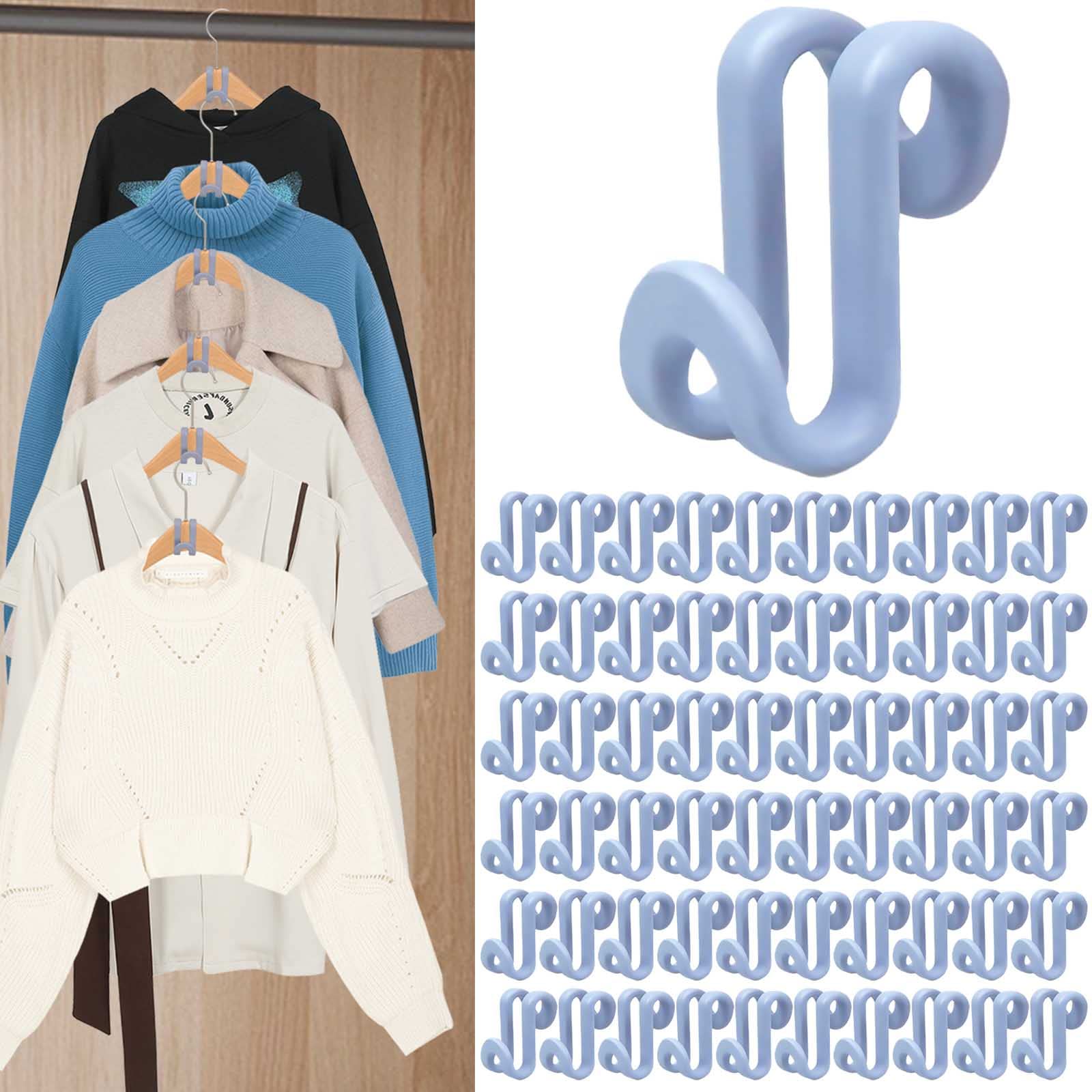 Clothes Hanger Connector Hooks 60 PCS, Hanger Extender Clips, Heavy Duty Plastic Connection Hooks, Space Saving Cascading Hanger Hooks for Organizer Closet, Gray