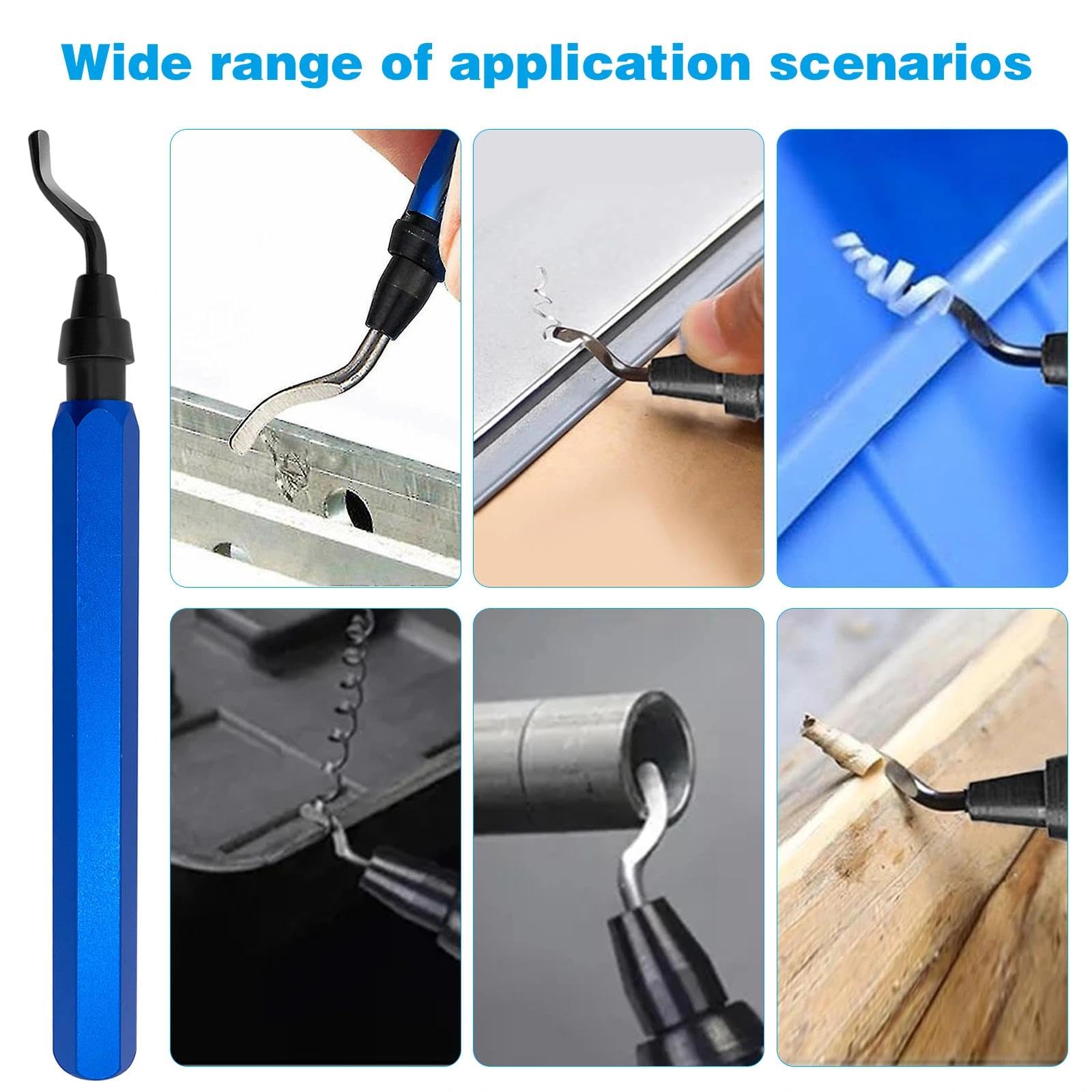 Uniwersalny gratownik, metalowy uchwyt ręczny z 10 wymiennymi ostrzami, obracane ostrze 360° do druku 3D, plastiku i aluminium (1 narzędzie + 11 ostrzy)